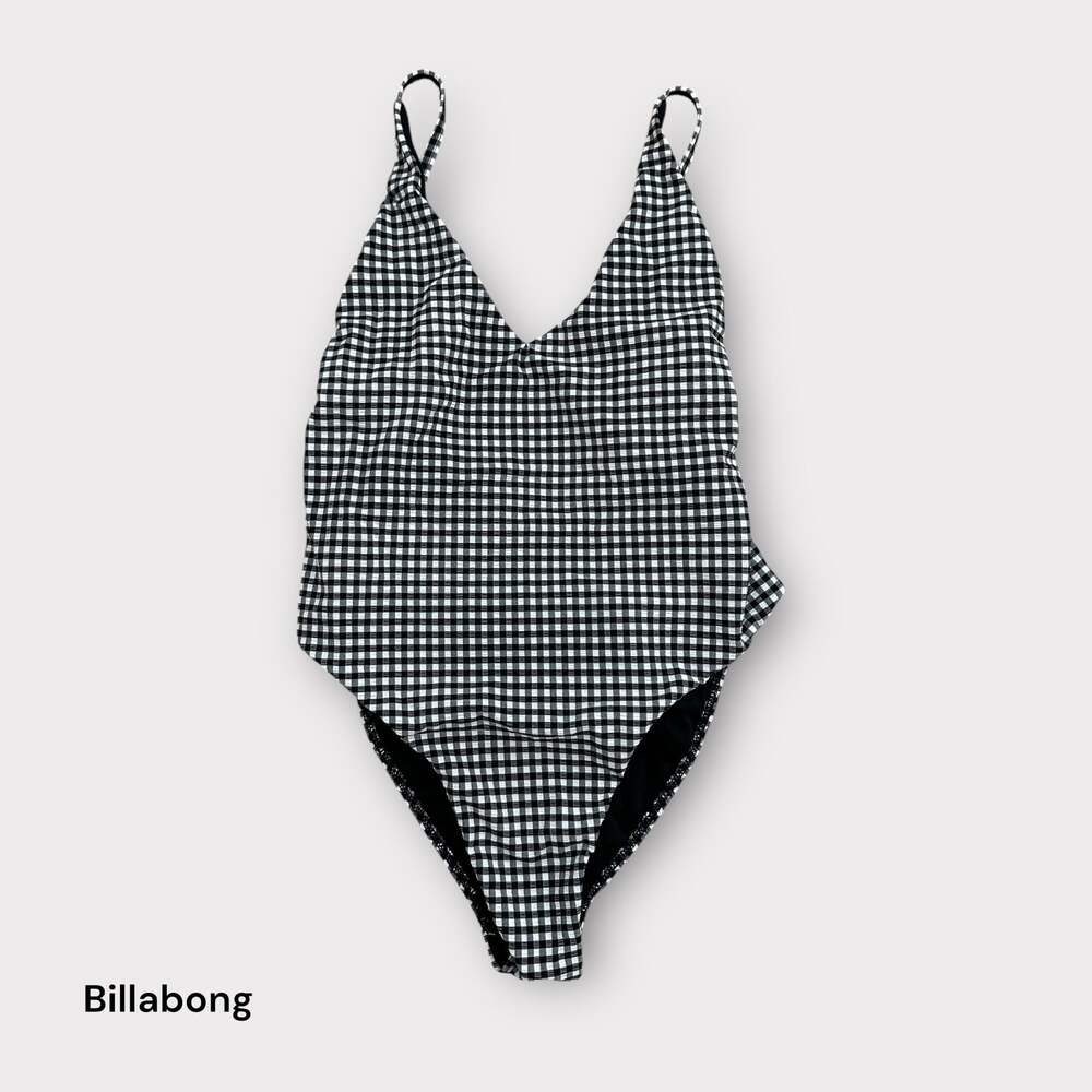 Billabong Gingham Checkered Seersucker Cheeky High Cur One Piece Swimsuit